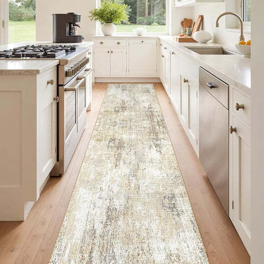 RELEANY Washable Area Rugs 2'x8' Non-Slip Modern Abstract Soft for Living Room Entryway Bedroom Nursery, Print Pattern, Neutral Brown Gray