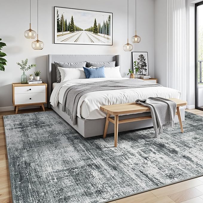 Lofus 8x10 Area Rug for Living Room, Grey Abstract Large Rugs with Non-Slip Backing, Neutral Modern Washable Carpet for Bedroom Dining Room Home Office Nursery Indoor
