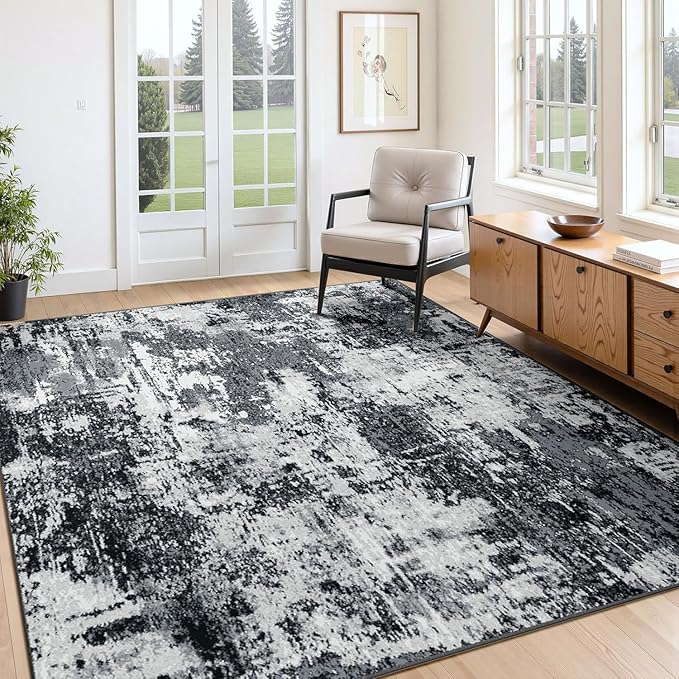 RELEANY Washable Area Rugs 5'x8' Non-Slip Modern Abstract Soft for Living Room Entryway Bedroom Nursery, Print Pattern, Black Navy Blue Gray