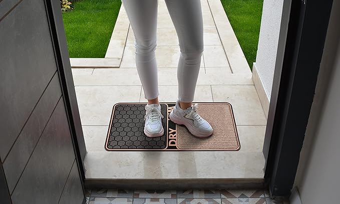 J&V TEXTILES 2 in 1 Wet Dry Shoe Cleaning Floor Mat - 18’’ x 32’’ Non Slip Machine Washable - Boot Tray Perfect to Remove Mud Dirt and Yuck from Footwear - Indoor Outdoor Rug (Bronze)