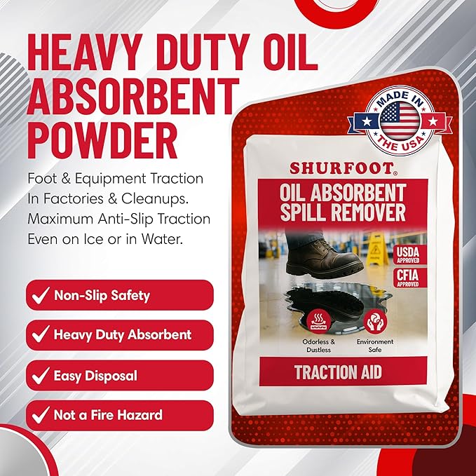 SHURFOOT 25lb Non-Slip Oil Absorbent - Provides Ice Traction & Vapor Suppression - Spill Control for Blood, Water & Oils - USDA Approved - Floor Dry Absorbent Odorless - Fire-Safe & Dustless