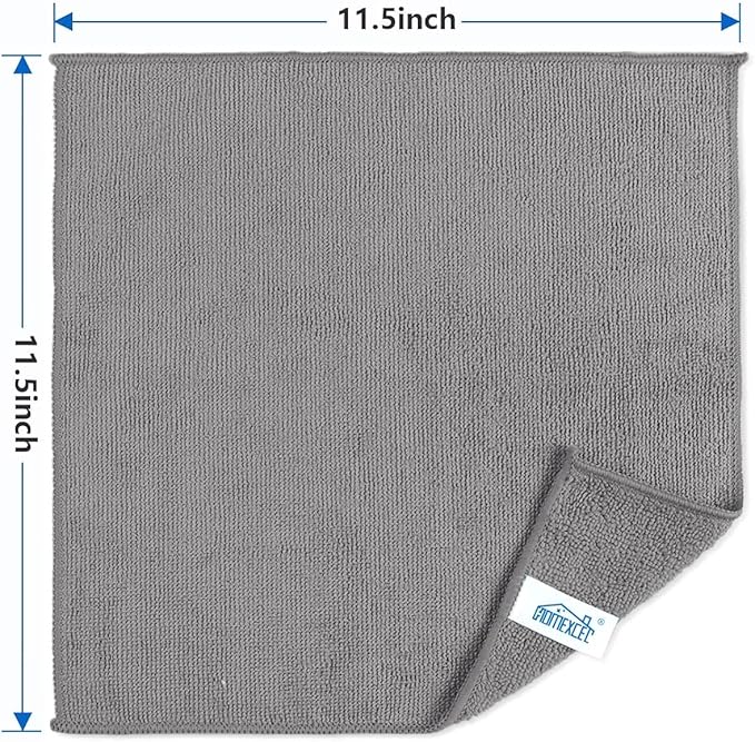 HOMEXCEL Grey Microfiber Cleaning Cloth, 50 Pack Cleaning Towels for Kitchen, Lint Free, Scratch-Free, Highly Absorbent, and Reusable Cleaning Rags for House, Window and Glass, Cars, 11.5 X11.5 inch