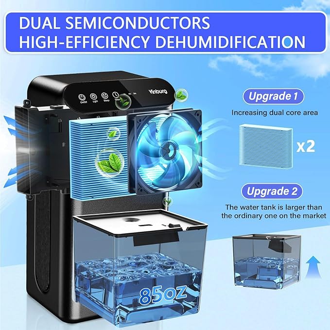 Dehumidifier for Basement (85 OZ, 800 sq ft) Quiet Dehumidifiers for Home, Auto Shut-Off, Sleep Mode, 3 Gear Timer(8H,16H,24H), Small Dehumidifier for Bedroom, Bathroom with Drain Hose(Dark Black)