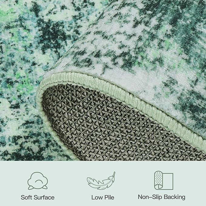 Lofus 9x12 Area Rug for Living Room, Green Abstract Rugs with Non-Slip Backing, Neutral Modern Washable Carpet for Bedroom Dining Room Home Office Nursery Indoor