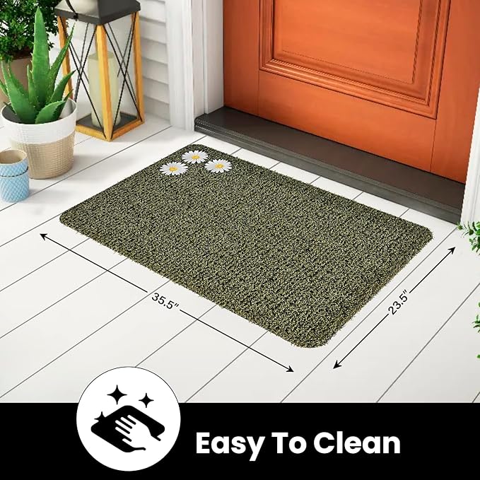 CLEAN MACHINE 10376914 Astroturf Dirt Trapper Doormat, 23.5" x 35.5", Daisy Urban Green