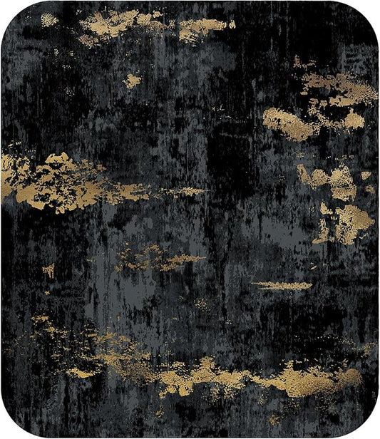 RELEANY Washable Area Rugs 6ft Non-Slip Modern Abstract Soft for Living Room Entryway Bedroom Nursery, Print Pattern, Dark Black Gold