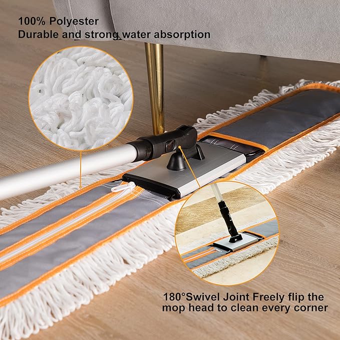 CLEANHOME 36" Commercial Dust Mops for Floor Cleaning Heavy Duty Floor Duster Mop with Long Handle Hotel Gym Household Cleaning Supplies for Hardwood, Tiles, Marble Floors (Grey)