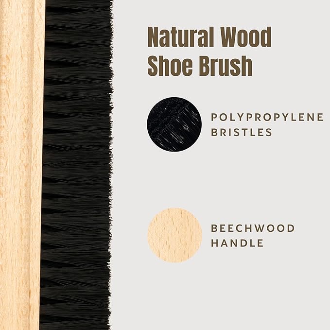 Konex Shoe Brush - Natural Beechwood Handle Handcrafted Wooden Shoe Cleaning Brush - Thick Synthetic Konex Fiber Bristle - Shoe Brushes for Cleaning with Quick and Lasting Use