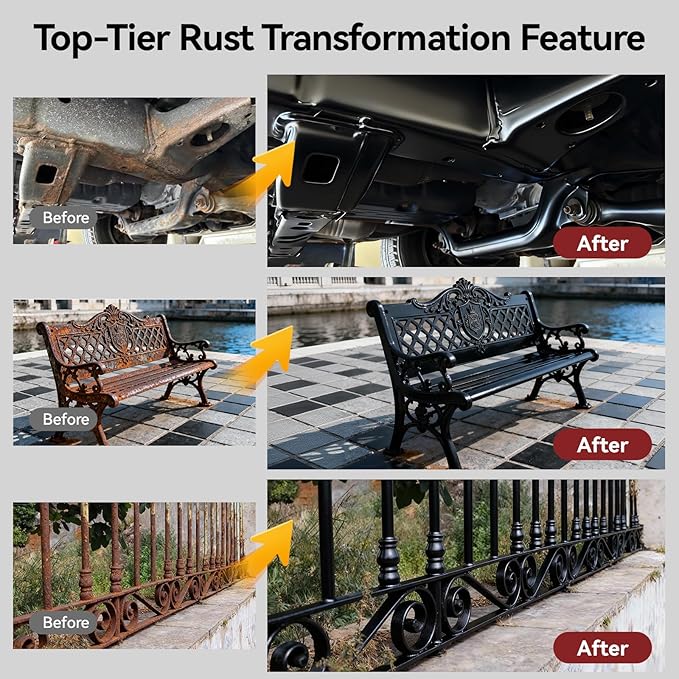 Rust Converter Remover Paint for Metal, 3-in-1 Long-lasting Rust Inhibitor&Primer, Quick-Dry Coating for Automotive, Trailer, Chassis and Tools, Water-Based & VOC-free Reformer for Metal- 35oz Black