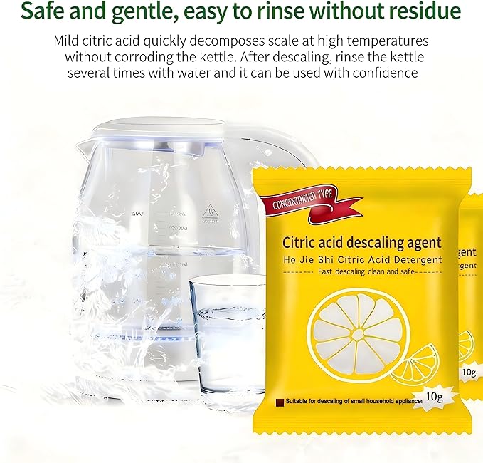 Citric Acid Descaling Agent, Food Grade Concentrated Powder, Individually Wrapped Descalers for Kettles, Household Kitchen Appliances, Powerful Limescale Remover, Fast Descaling Clean and Safe (10)
