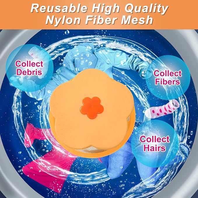 NEIJIANG Lint Catcher for Laundry,Pet Hair Remover for Laundry,Washing Machine Floating Lint Mesh Bag,Reusable Household Hair Filter Washer Lint Trap Net Pouch 4 Pieces (Blue，Pink，Green，Orange)