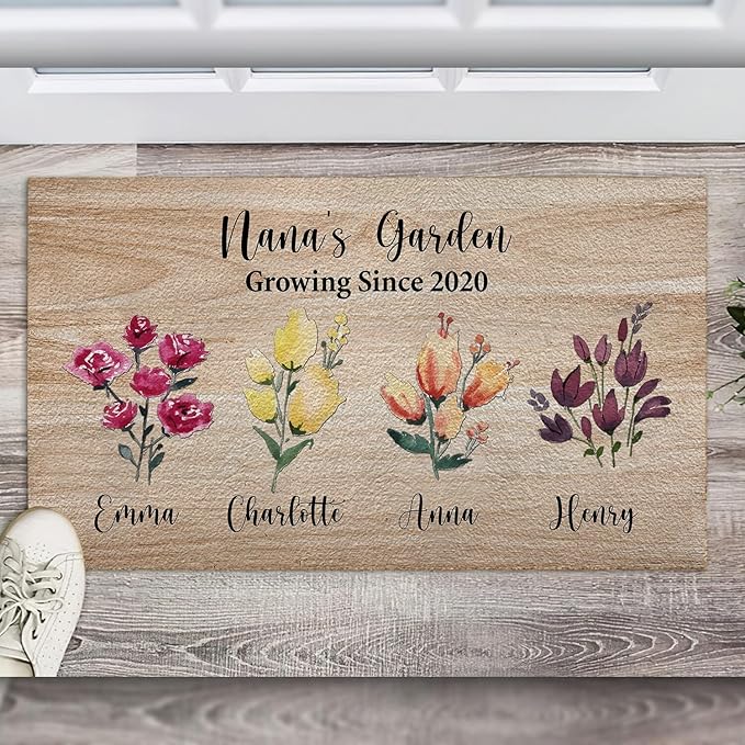 Mothers Day Doormat Gift, for Grandma from Grandchildren Home Kitchen Entrance Low Pile Non-Slip Door Mat 30x18in