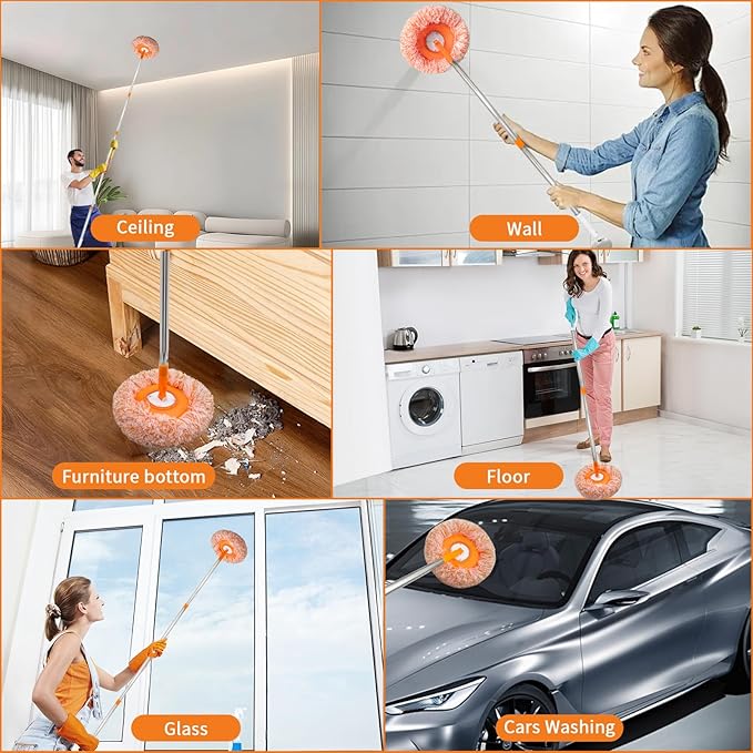 360 Rotatable Adjustable Wall Mop with 5 Mop Heads, 78 Inch Wall Cleaner for Floor, Ceiling & Baseboard