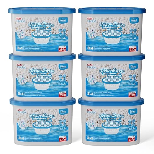 W&E Choice Moisture Absorbers with Ocean Breeze, Dehumidifier for Closet & Bathrooms, Kitchen, Humidity Absorber Odor Eliminator Absorber 6 Pack