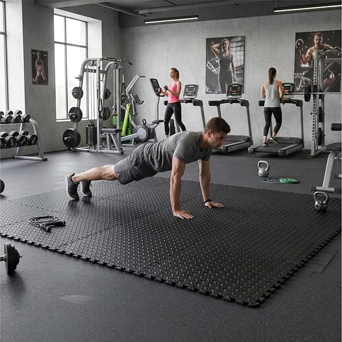BalanceFrom Puzzle Exercise Mat 3/4' Thick, EVA Interlocking Foam Floor Tiles for Home Gym, Mat for Home Workout Equipment, Floor Padding for Kids, Black, 24 in x 24 in x 3/4 in, 96 Sq Ft - 24 Tiles