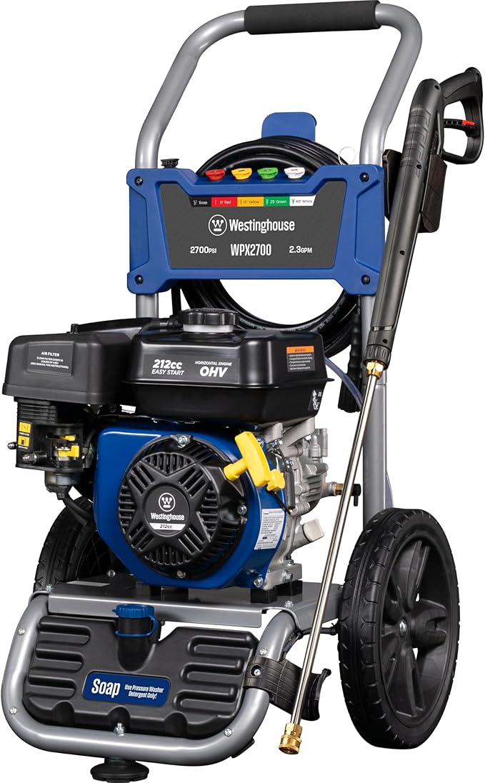 Westinghouse WPX2700 Gas Pressure Washer, 2700 PSI and 2.3 GPM, Onboard Soap Tank, Spray Gun and Wand, 5 Nozzle Set, for Cars/Fences/Driveways/Homes/Patios/Furniture