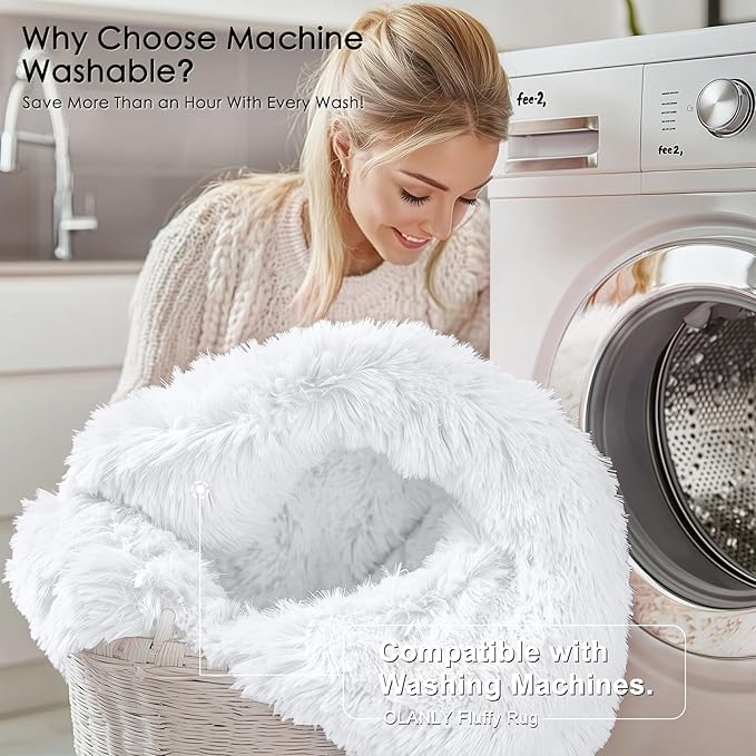 OLANLY 4x5 Machine Washable Accent Rug, Soft Fluffy Shaggy Area Rug for Bedroom, Living Room, Indoor Floor Carpet for Kids, Nursery, Home Decor, White