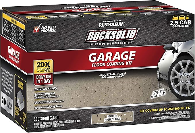 Rust-Oleum 293517 RockSolid Polycuramine Garage Floor Coating, 2.5 Car Kit, High Gloss Mocha