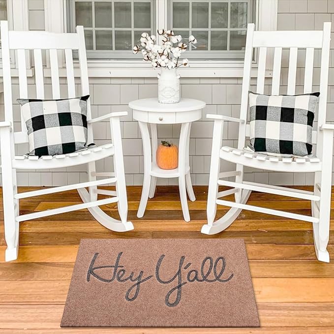 Indoor Door Mat Welcome Mats for Front Door Outdoor Brown Heavy Duty Backing Doormat Hey Y'all Mat for Home Decor Farmhouse Balcony Patio 28" x 18"