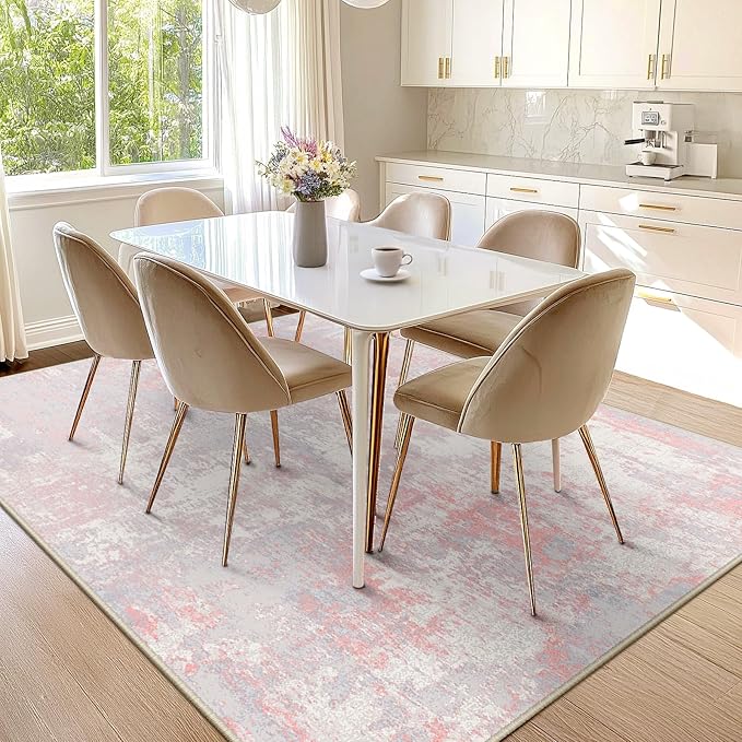 RELEANY Washable Area Rugs 10'x14' Non-Slip Modern Abstract Soft for Living Room Entryway Bedroom Nursery, Print Pattern, Grey Pink