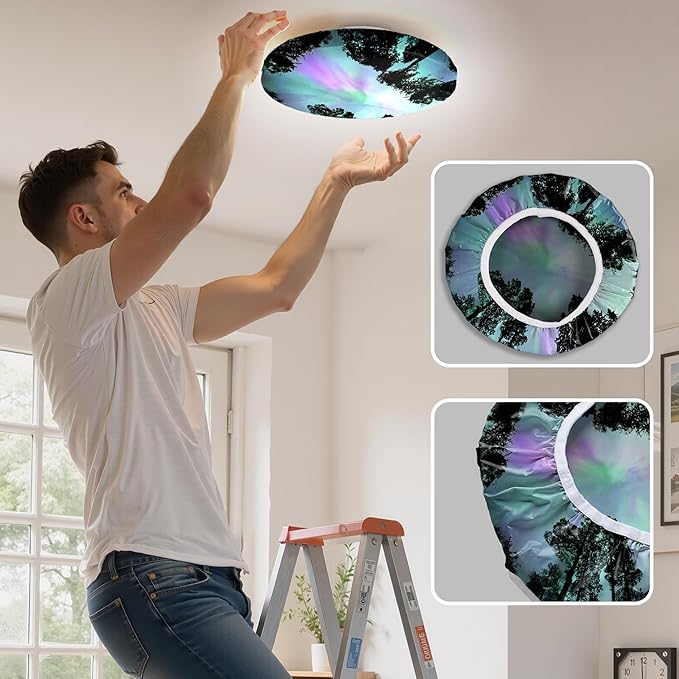 12" Ceiling Light Cover, 4 Pcs Flush Mount Light Fixture Cover, Fabric Ceiling Light Fixture Cover, Light Filters for Bedroom, Kitchen, Hallways/Entryways, Office, Basement (Aurora)