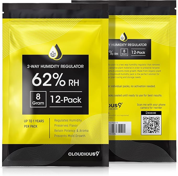 Cloudious9-62% 2-Way Humidity Pack Regulator 8 Gram - 12 Count Pack for Humidors Herb Flower - Individually Sealed Bag – Solution for Convenient Humidification