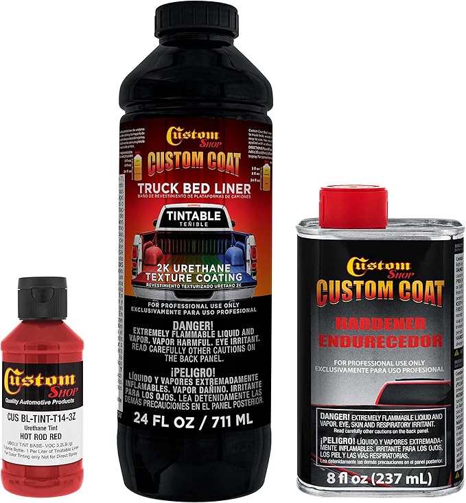 Custom Coat Hot Rod Red 1 Quart Urethane Spray-On Truck Bed Liner Kit - Easy Mixing, Just Shake, Shoot - Professional Durable Textured Protective Coating, Prevent Stop Rust - Car, Auto Equipment