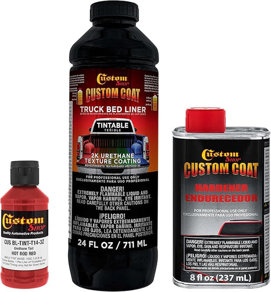 Custom Coat Hot Rod Red 1 Quart Urethane Spray-On Truck Bed Liner Kit - Easy Mixing, Just Shake, Shoot - Professional Durable Textured Protective Coating, Prevent Stop Rust - Car, Auto Equipment