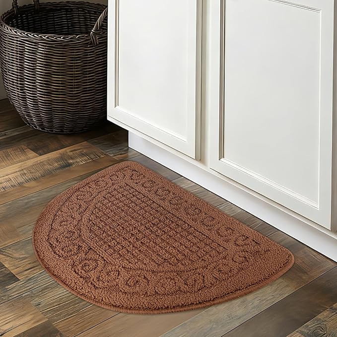 Echaprey Half Round Non-Slip Kitchen Bathroom Toilet Doormat Floor Rug Mat Keeps Your Floors Clean Home Decor (Large, Coffee)
