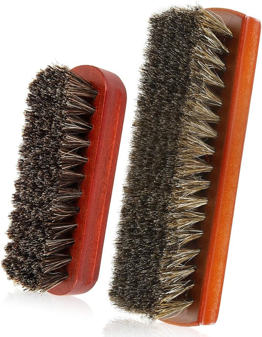 Shoe Brush, 2Pcs Shoe Cleaning Brush, Horsehair Shoe Brush, Shoe Brushes for Cleaning, Shoe Polish Brush, Boot Brush for Leather, Horse Hair Brush for Care Leather Shoes Clean Dauber Applicators