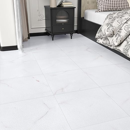 Wallercity 16PCS White/Red Marble Peel and Stick Floor Tiles Thick Non-Slip Vinyl Flooring Sheets for Bathroom Kitchen RV 12x12 Inch Square Waterproof Floor Stickers for Hallway Bedrom Living Room