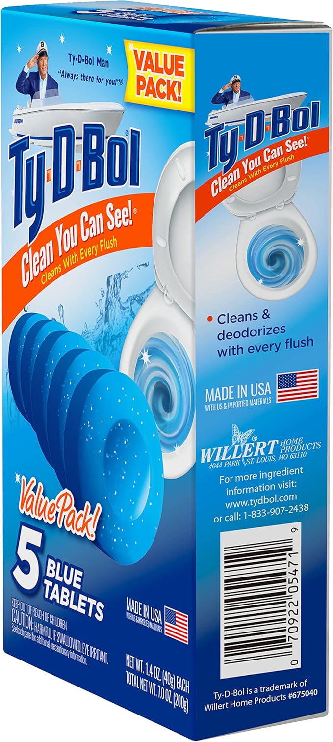 Ty-D-Bol Blue Tablets Value 5 Pack, Cleans and Deodorizer Toilets for a Fresh Smelling Bathroom (Pack of 10)