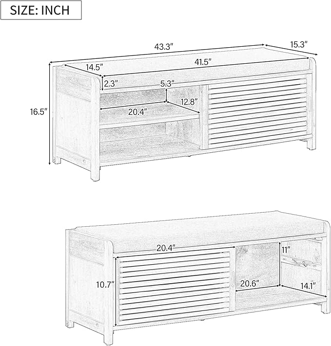 Knocbel Entryway Storage Bench with Sliding Doors and 1 Shelf, Living Room Entrance Hallway Foyer Shoe Bench Bedroom End of Bed Bench, 220lbs Weight Capacity (White Washed 2-Door)