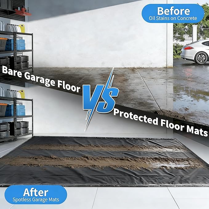 MIALUTY® Garage Floor Mat,(8'6" x 22'),Heavy Duty PVC Under Car Containment Mat with Raised Edge Waterproof Oil-Proof Non-Slip Against Snow Rain Mud All-Weather Easy to Clean