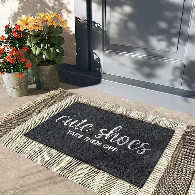 AOAOPQ Cute Shoes Take Them Off Doormat Funny Door Mat for Entry Home Entrance Back Rubber Mats Non Slip Welcome Mats Outdoor for Entrance High Traffic Areas Black