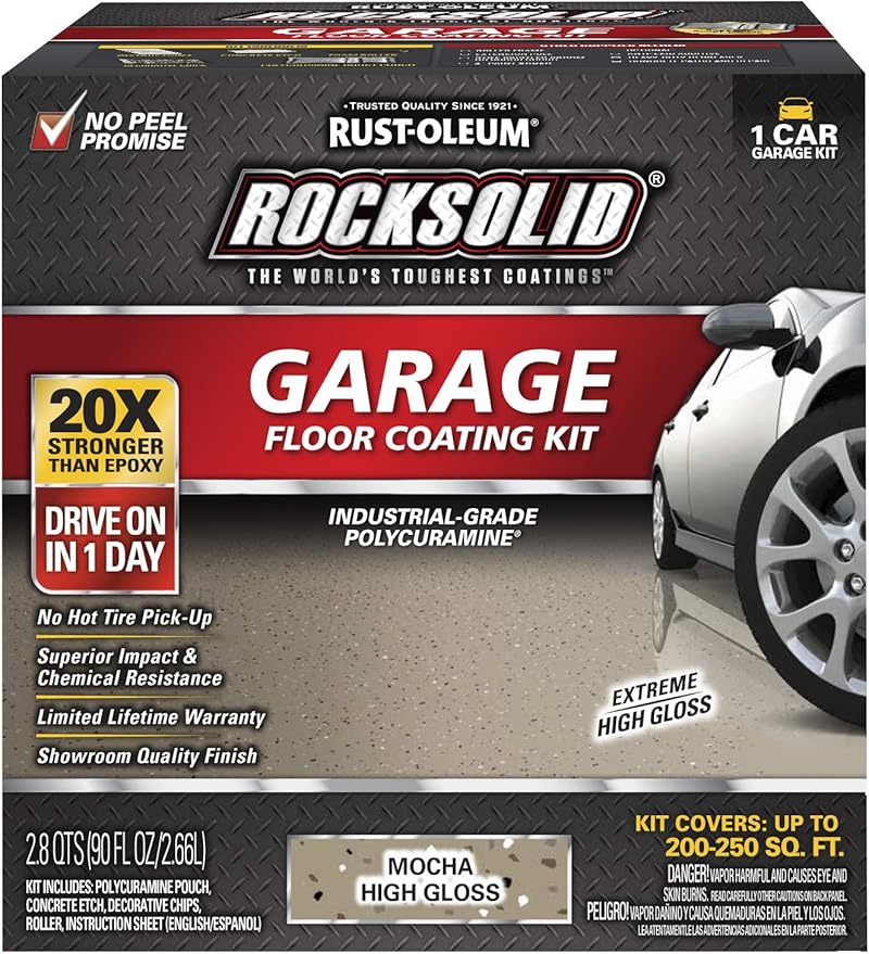 Rust-Oleum 60009 RockSolid Polycuramine Garage Floor Coating, 1 Car Kit, High Gloss Mocha