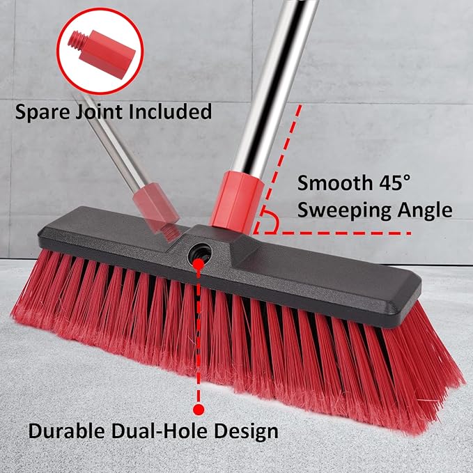 14” Push Broom Outdoor with 70” Long Handle - Heavy Duty Shop Broom for Garage, Patio, Driveway, Yard, Deck Cleaning