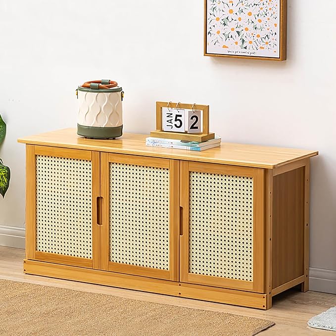Shoe Storage Bench,Rattan Shoe Bench,Shoe Storage Bench Organizer,Entryway Shoe Bench with Plastic Rattan Doors,Shoe Rack Organizer Adjtable Shelves,Shoe Rack Organizer Space,for Bedroom