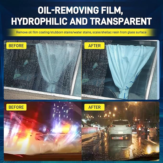 Car Glass Cleaner & Oil Film Remover – Nano Rare Earth Formula Effectively Removes Water Stains, Wax, Hard Water, Coatings & Grime – Restore Factory Clarity for Windshield, Windows & Shower Doors