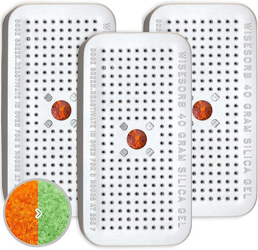 Wisesorb 40 Gram Pack of 3 Silica Gel Canister, Gun Safe Dehumidifiers (Orange to Green), Reusable Desiccant Moisture Absorber for Car, Closet