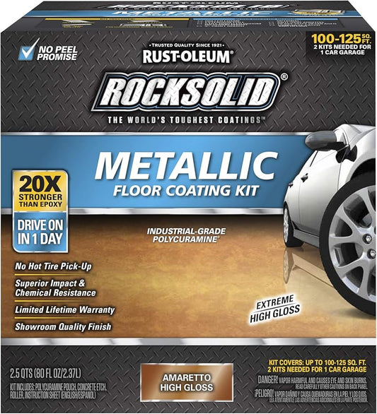 Rust-Oleum 299741 Rock-Solid Metallic Garage Floor Coating Kit, Amaretto, 70 Fl. Oz