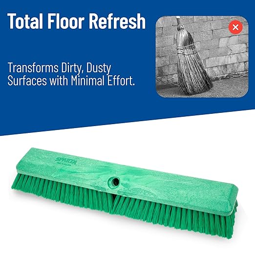SPARTA 41890EC09 Omni Sweep Plastic Push Broom Head, Heavy Duty, Industrial Broom With Color Code System For Outdoor, Indoor, Garage, Concrete, Patio, Kitchen, Bathroom, 18 Inches, Green