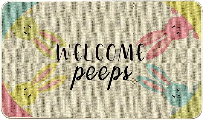 Welcome Floor Mat Home Front Door Easter Bunny Decor Welcome Outdoor Indoor Entrance Non Slip Entryway Rug Front Inside Outside Soft Low Profile Doormat 18x30 Inch