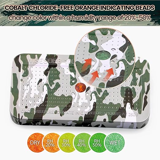 Wisesorb 100 Gram Camouflage Gun Safe Dehumidifier Silica Gel Canister Rechargeable Dehumidifier Desiccant Reusable Indicating Desiccant Moisture Absorber with Visible Window [6PACK]