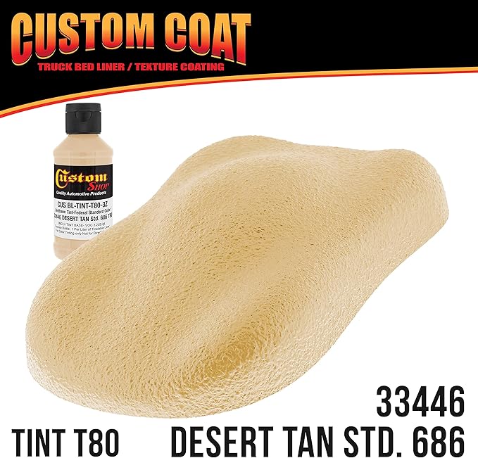 Custom Coat Federal Standard Color # 33446 Desert Tan T80 Urethane Roll-On, Brush-On or Spray-On Truck Bed Liner, 2 Quart Kit with Roller Applicator Kit - Textured Car Auto Protective Coating