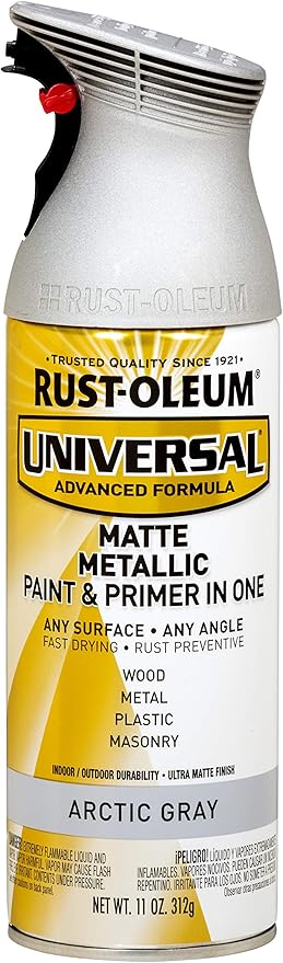 Rust-Oleum 365358 Universal All Surface Metallic Spray Paint, 11 oz, Matte Arctic Gray