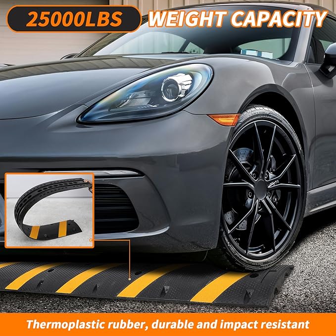 GarveeTech Heavy Duty Speed Bumps for Driveway, 84 in Rubber Speed Bumps, 2 Channel Modular Traffic Speed Bump Hump Cable Protector Ramps for Asphalt Concrete Gravel Driveway Road with 2 End Caps