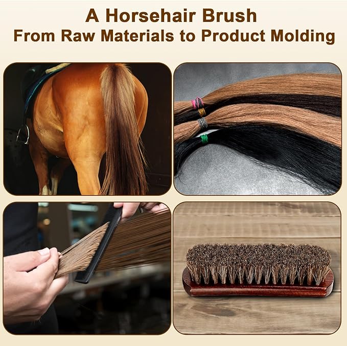 Professional 100% Horsehair Shoe Brush Premium Horsehair Dauber Applicators for Leather Shoes, Boots, Coats & Purses, Curved Handle for Comfortable Grip, Perfect for Leather Shine & Polish (3)