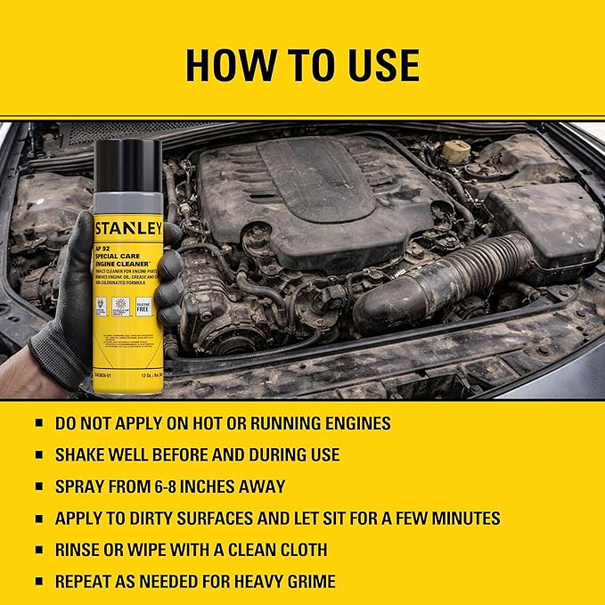 STANLEY AP 92 Engine Cleaner Spray - 12x12 Fl. oz., Automotive Degreaser Spray,Use for Tight Spaces, Non-corrosive - 12 Pack