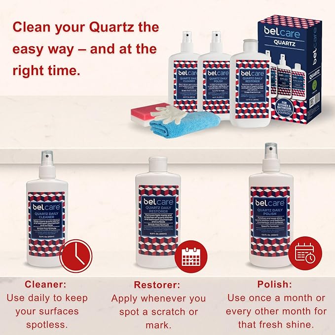 Quartz Countertop Cleaner, Kitchen Spray, Bathroom Vanity Cleaner, ph-Neutral, Streak Free - 17 fl oz